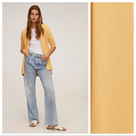 NWOT. Mango Basic Yellow Ribbed Detail Cardigan. Size S. - Picture 1 of 8